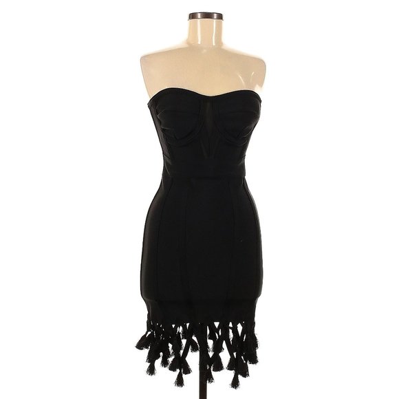 π₯STUNNINGLY BEAUTIFULπ₯ Bandage Strapless Bodycone Fringe Dress in Black - Picture 6 of 11